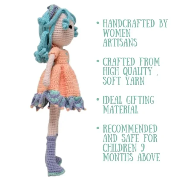 Happy Threads – Handmade Crocheted Diana Whimsy Doll (15 inches) – Multicolour | Crochet Toys | Child Safe | for Babies 6 Months & Above | Dolls for Boys/Girls| For Birthday Gift | Decorative Items for Room