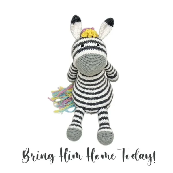 Happy Threads – Handmade Crocheted Ziggy the Zebra (12 inches) – Multicolour | Crochet Toys | Child Safe | for Babies 6 Months & Above | Dolls for Boys/Girls| For Birthday Gift | Decorative Items for Room