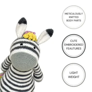 Happy Threads - Handmade Crocheted Ziggy the Zebra (12 inches) – Multicolour | Crochet Toys | Child Safe | for Babies 6 Months & Above | Dolls for Boys/Girls| For Birthday Gift | Decorative Items for Room