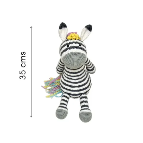 Happy Threads – Handmade Crocheted Ziggy the Zebra (12 inches) – Multicolour | Crochet Toys | Child Safe | for Babies 6 Months & Above | Dolls for Boys/Girls| For Birthday Gift | Decorative Items for Room