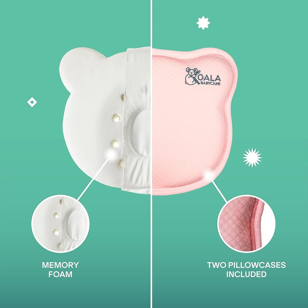 Koala Babycare® – Perfect Head Baby Flat Head Pillow – Pink
