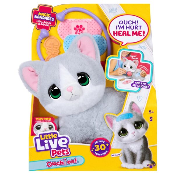Little Live Pets Ouchies Mittens Kitty – Interactive Plush Toy, Single Pack