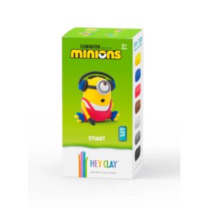 Hey Clay - Minions Stuart Colourful modelling air-dry clay, 5 cans with fun interactive app for kids 3 years +