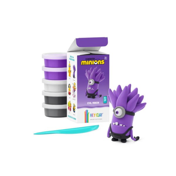 Hey Clay – Minions Evil Minion Colourful modelling air-dry clay, 5 cans with fun interactive app for kids 3 years +