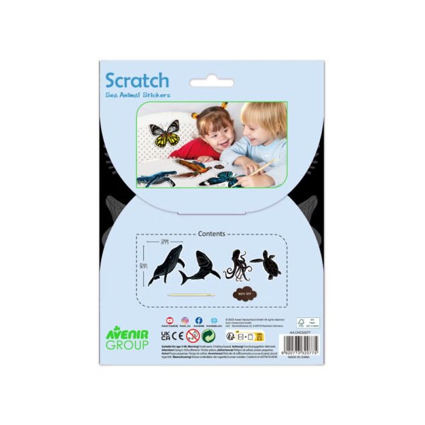 Avenir – Scratch Stickers – Sea Animal Multicolour | Decorate and color the 4 ferocious stickers with scratch art | For ages 3 years+