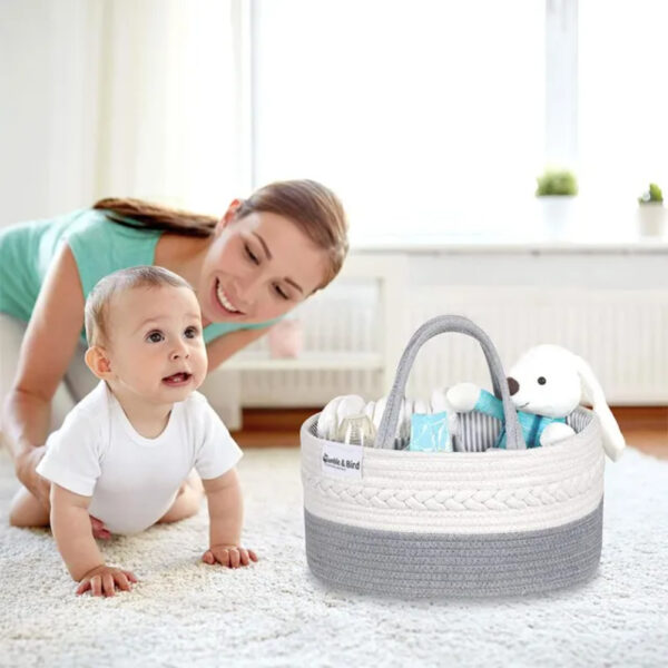 Bumble & Bird – Cotton Rope Diaper Caddy – Grey