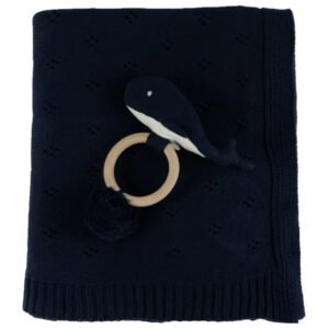 Bumble & Bird – Knitted Blanket With Rattle – Blue