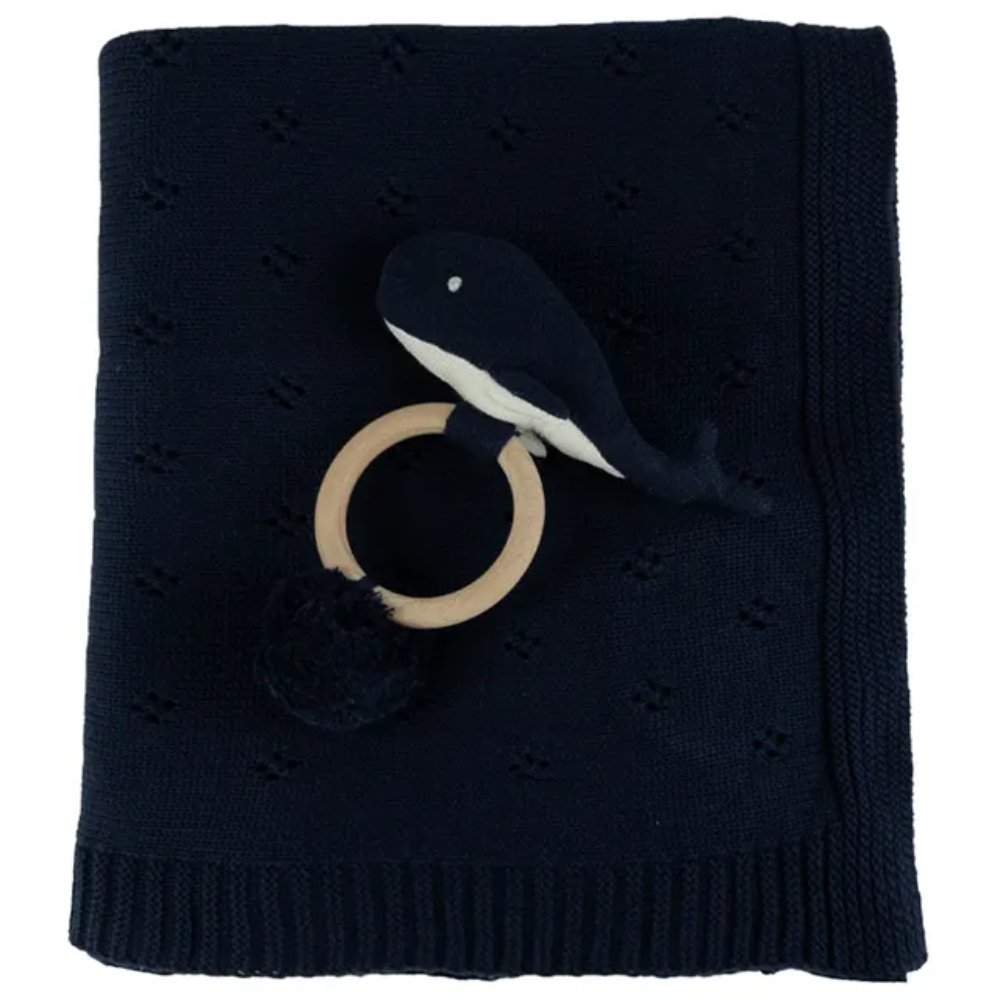 Bumble & Bird – Knitted Blanket With Rattle – Blue