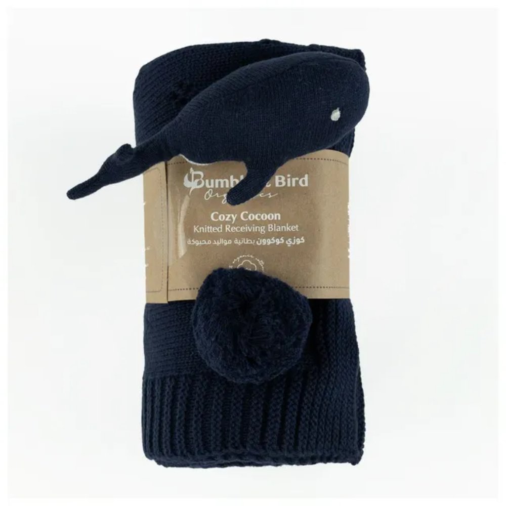 Bumble & Bird – Knitted Blanket With Rattle – Blue