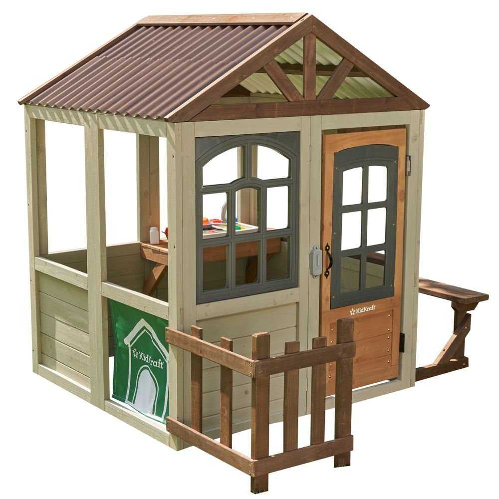 KidKraft Pioneer Cottage Wooden Playhouse – Outdoor Toy for Kids, Playhouse with Porch