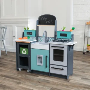 KidKraft Garden Gourmet Wooden Play Kitchen with EZ Kraft Assembly - Pretend Play Cooking Set for Kids, Includes Sink, Stove, and Accessories