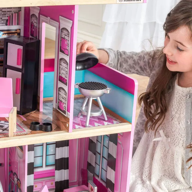 KidKraft Shimmer Mansion Dollhouse with Furniture - Large Wooden Dollhouse for Pretend Play, 4 Levels, Fits 12-Inch Dolls