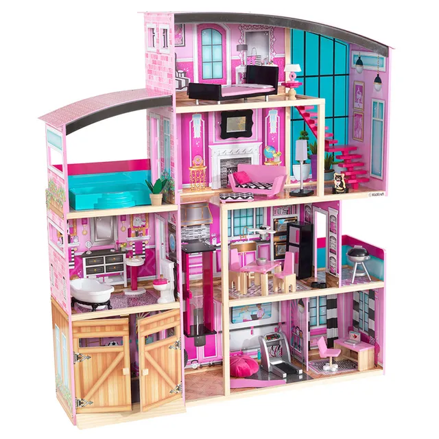 KidKraft Shimmer Mansion Dollhouse with Furniture - Large Wooden Dollhouse for Pretend Play, 4 Levels, Fits 12-Inch Dolls