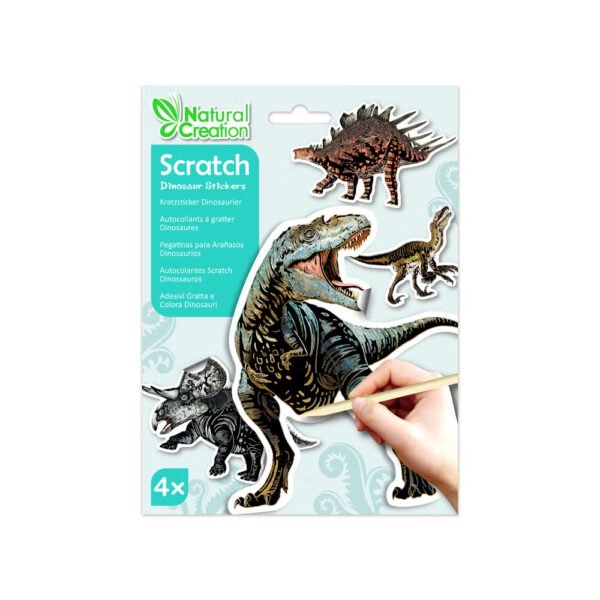 Avenir – Scratch Stickers – Dinosaur Multicolour | Decorate and colour the 4 ferocious dinosaur stickers with scratch art | For ages 3 years+