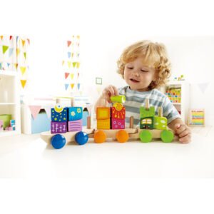 Hape - Wooden Fantasia Blocks and Train Cars - Set of 17pcs