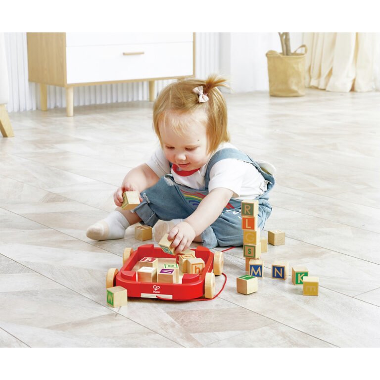 Hape - Wooden Pull-Along Cart With Stacking Blocks
