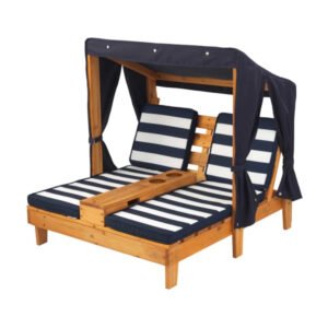 KidKraft - Double Chaise Lounge With Cup Holder - Honey & Navy Blue