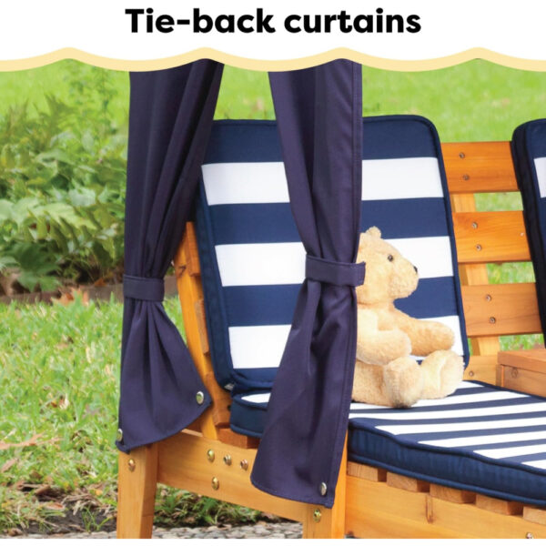 KidKraft – Double Chaise Lounge With Cup Holder – Honey & Navy Blue