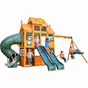 KidKraft Falcon Ridge Outdoor Swing Set for Kids - Backyard Playset with Slide & Swings