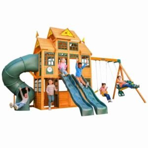 KidKraft Falcon Ridge Swing Set – Outdoor Playset with Slide, Swings & Climbing Wall