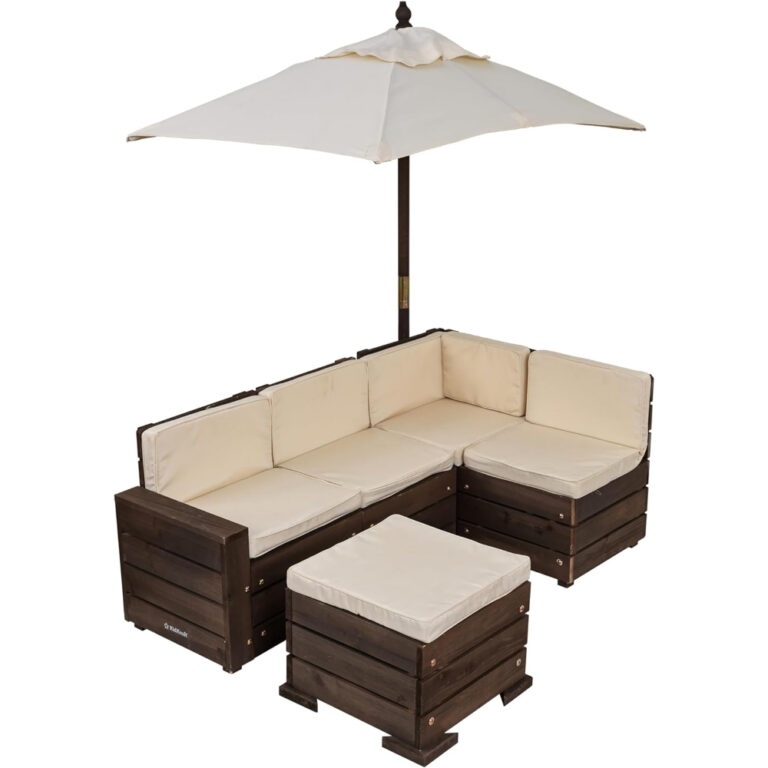 KidKraft Kids Outdoor Sectional Sofa Set with Ottoman and Umbrella - Bear Brown Patio Furniture