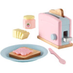 KidKraft Pastel Toaster Set – Wooden Pretend Play Kitchen Toy with 8 Pieces