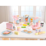 KidKraft Pastel Toaster Set – Wooden Pretend Play Kitchen Toy with 8 Pieces