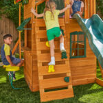 KidKraft Ridgeview Deluxe Clubhouse Wooden Swing Set – Outdoor Playset with Swings, Slide, and Climbing Wall