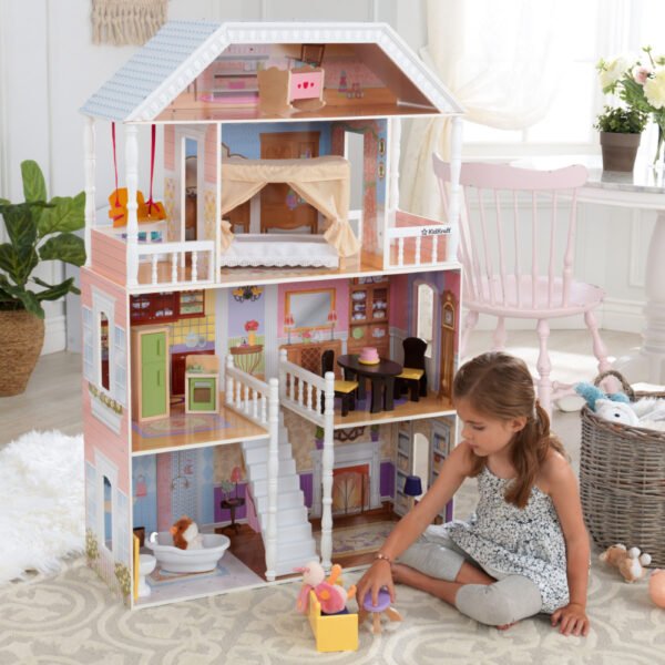 KidKraft Savannah Dollhouse – Wooden Dollhouse for 12-Inch Dolls with Furniture