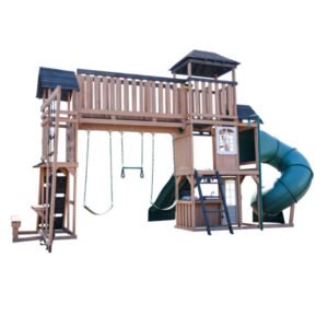 KidKraft Treetop Observatory Wooden Outdoor Swing Set with Slide, Rock Wall & Clubhouse