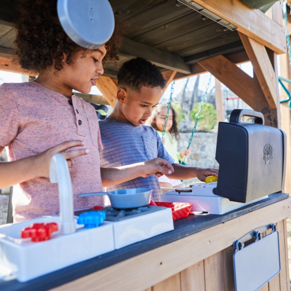 KidKraft Treetop Observatory Wooden Outdoor Swing Set with Slide, Rock Wall & Clubhouse