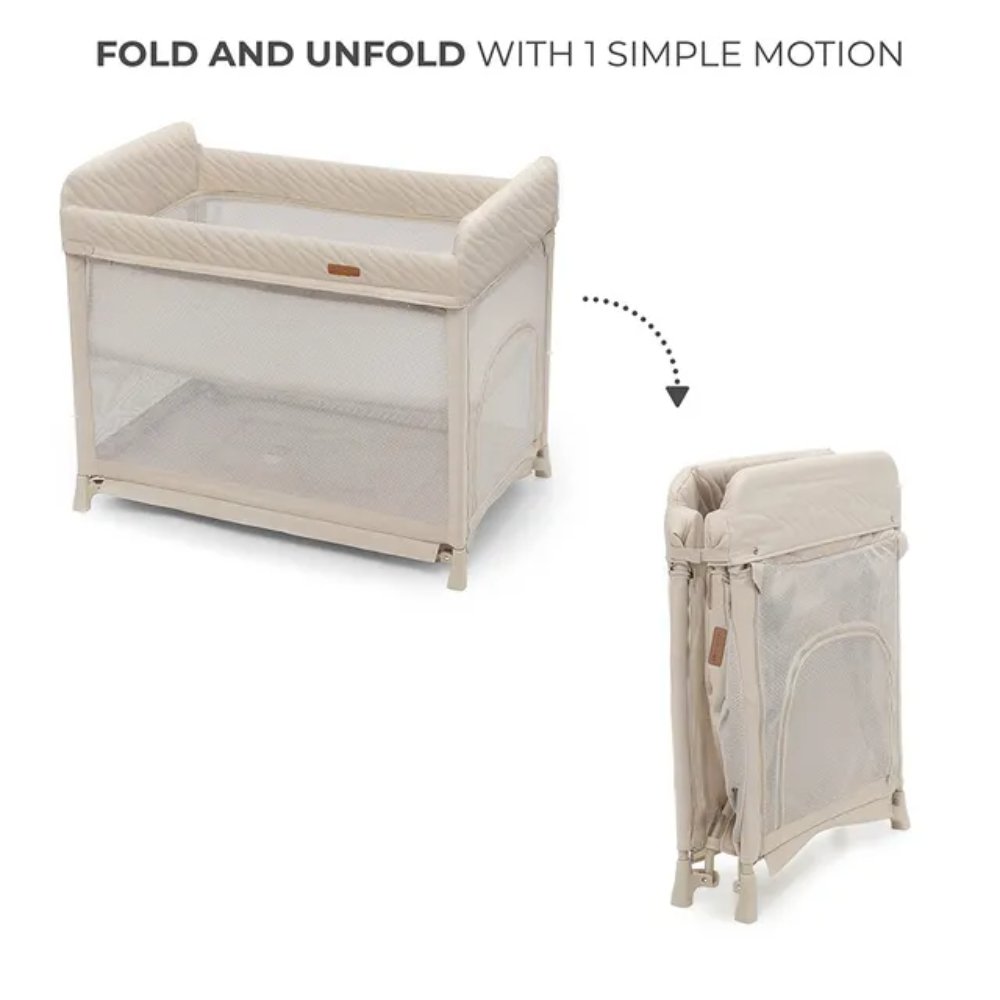 Kinderkraft – Moon Dream 2-Level Foldable Travel Cot – Beige