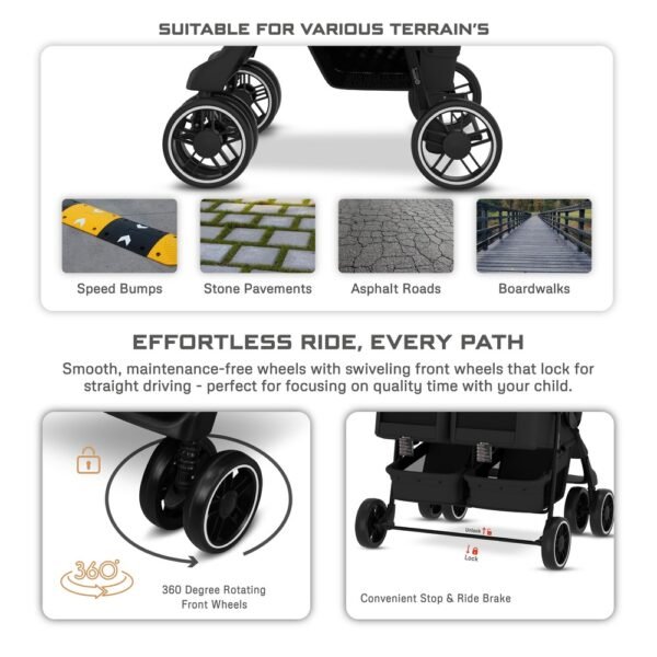 Neobreez -DUADX Sibling/Twin/Double Side by Side Baby Toddler Stroller – Black