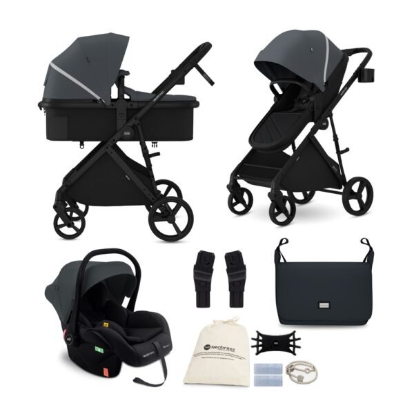 Neobreez -HEXA3X 3 in 1 Convertible Baby Pram Travel System Stroller with Car Seat -Gray/Black