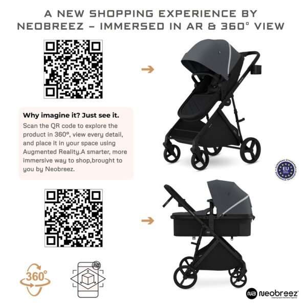 Neobreez -HEXA3X 3 in 1 Convertible Baby Pram Travel System Stroller with Car Seat -Gray/Black