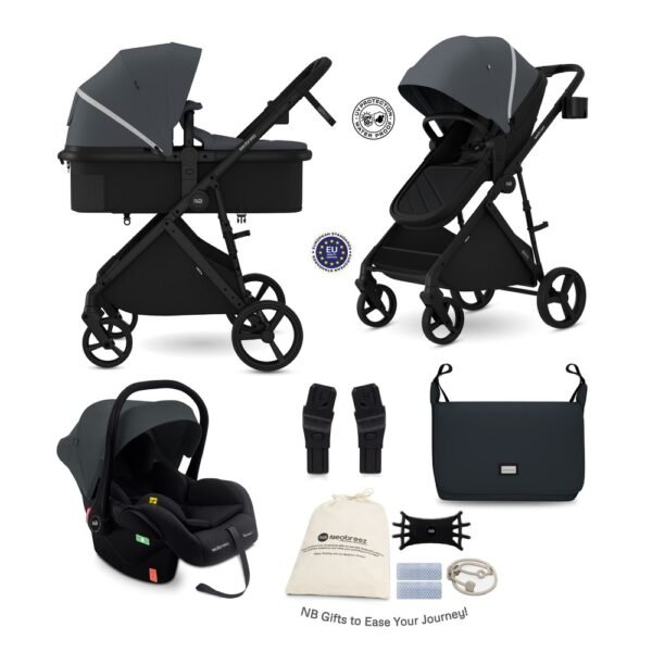 Neobreez -HEXA3X 3 in 1 Convertible Baby Pram Travel System Stroller with Car Seat -Gray/Black