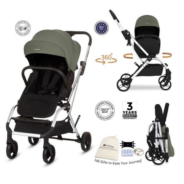 Neobreez – OCTA 360° Rotate Seat Lightweight Compact Travel Toddler Baby Stroller -Olive Green / Black