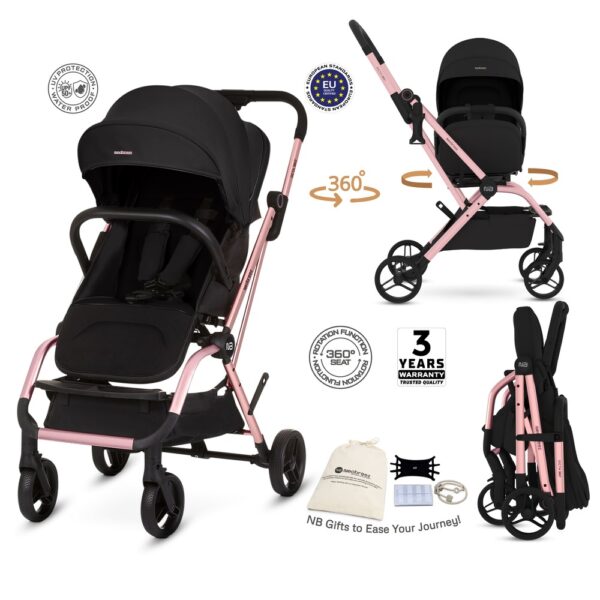 Neobreez – Octa 360° Rotating Seat Lightweight Compact Travel Stroller – Baby & Toddler – Black