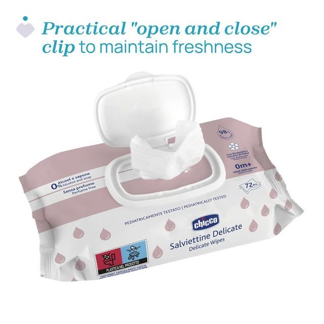 Chicco Delicate Wipes, 72 Pcs with Flip Cover, 0m+