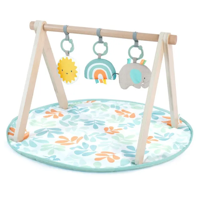 Ingenuity - Sun Valley Wooden Toy Arch & Play Mat, Nature-Inspired Baby Gym with Developmental Toys, Gender-Neutral