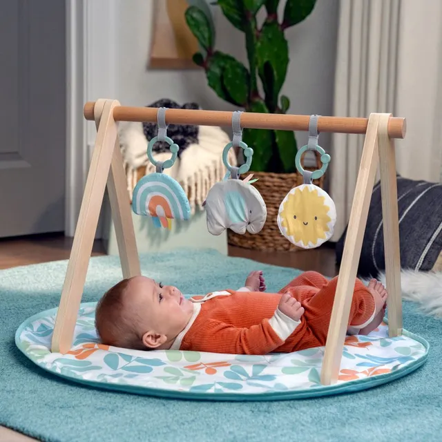 Ingenuity - Sun Valley Wooden Toy Arch & Play Mat, Nature-Inspired Baby Gym with Developmental Toys, Gender-Neutral