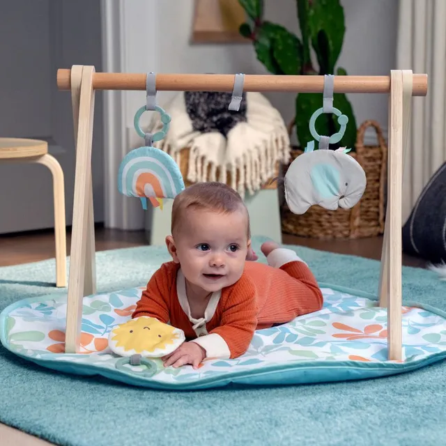 Ingenuity - Sun Valley Wooden Toy Arch & Play Mat, Nature-Inspired Baby Gym with Developmental Toys, Gender-Neutral