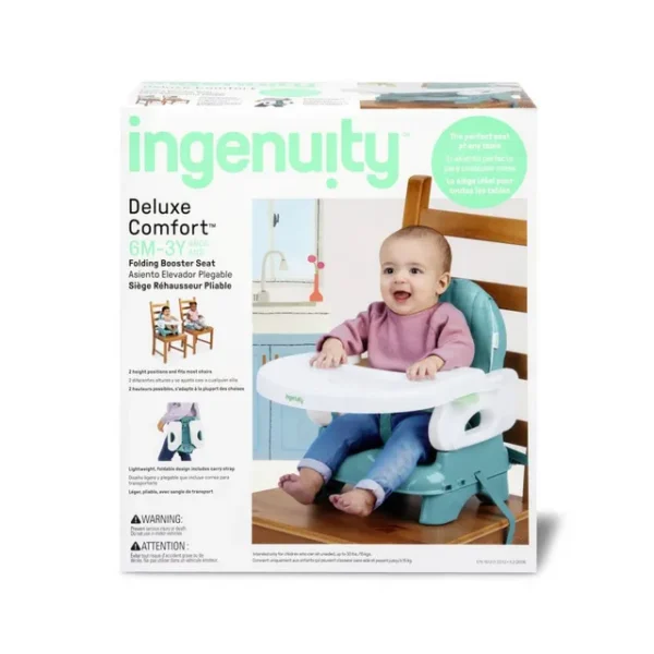 Ingenuity – Deluxe Comfort Folding Booster Seat, Adjustable, Folding, Easy-Clean, 6 Months to 3 Years