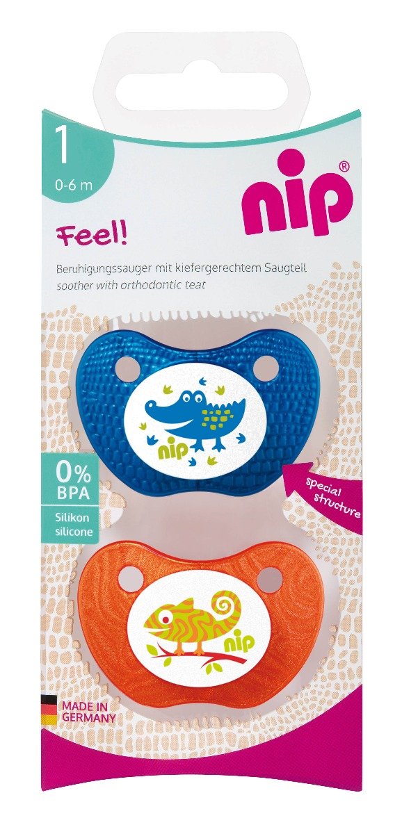 Nip – Feel! Soothers – Silicone – Blue & Orange – 0-6M