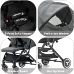 Teknum – travel Cabin Stroller with Coffee Cup Holder – Slate Grey