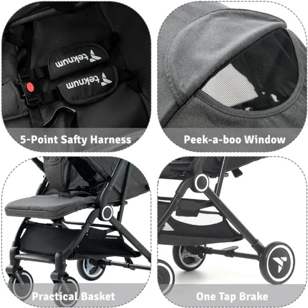 Teknum – travel Cabin Stroller with Coffee Cup Holder – Slate Grey