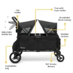 Teknum Fellow Wagon Stroller for 2 kids with Snack Tray – Black