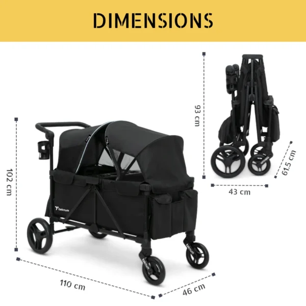 Teknum Fellow Wagon Stroller for 2 kids with Snack Tray – Black