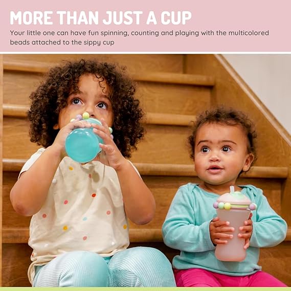 Melii Abacus Straw Sippy Cup Green & Pink 340ml 2 pcs