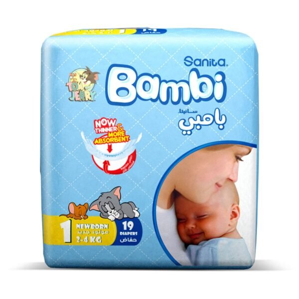 Sanita Bambi – Baby Diapers Regular Pack, Size 1, Newborn 2-4 KG, 19 Count